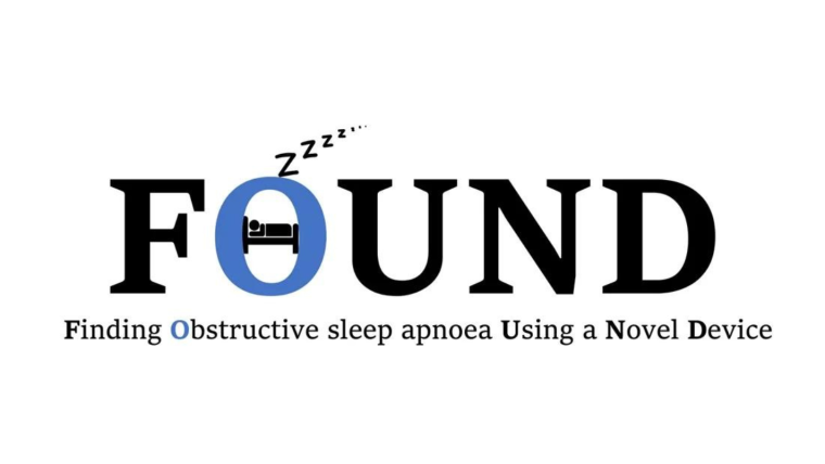 Image of a bed and the words FOUND Finding Obstructive Sleep Apnoea using a Novel Device