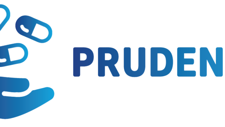 Logo of a blue hand and pills reading: PRUDENCE